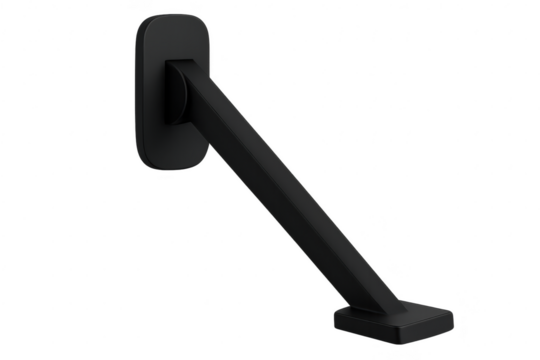 Modern black minimalist mounting bracket isolated on transparent background