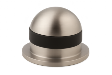 Modern brushed metal dome-shaped door stop isolated on transparent background
