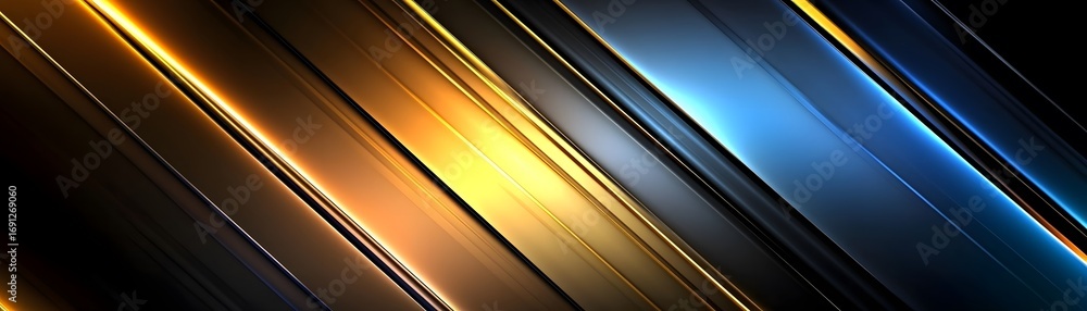 Poster diagonal lines of vibrant gold, blue, and dark tones create a dynamic and modern abstract design.