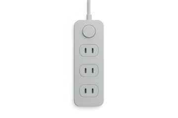 White power strip with three outlets and a switch, isolated transparent