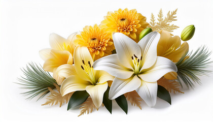 elegant white and yellow lilies with dahlias isolated floral arrangement