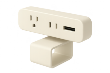 Modern compact wall plug adapter with USB port isolated on transparent background