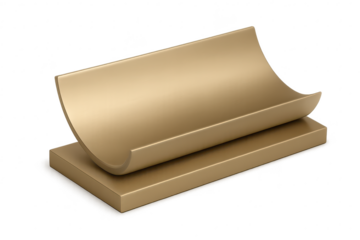 Elegant curved golden metallic stand isolated on transparent background, sleek design