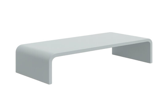 Modern light grey minimalist bench with rounded corners, isolated on transparent background