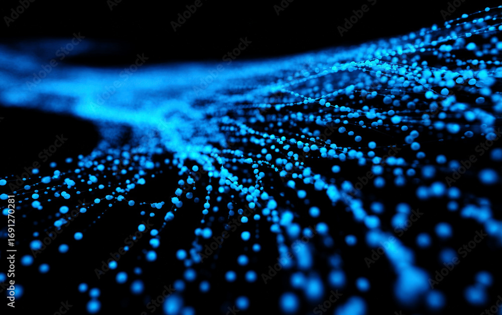 Poster abstract blue light dots forming a complex network pattern