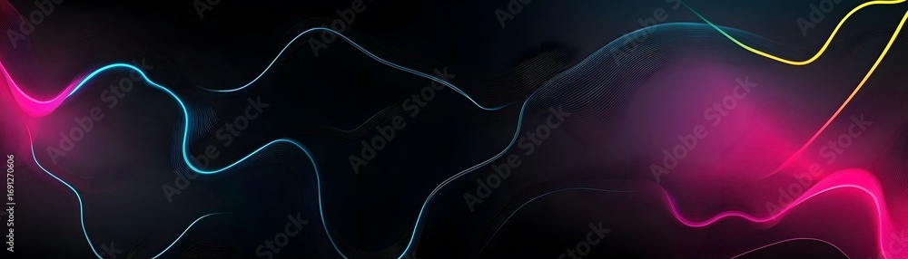Poster abstract design with vibrant neon lines and dark background creates a dynamic and futuristic visual 
