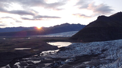 sunset over glacier in iceland