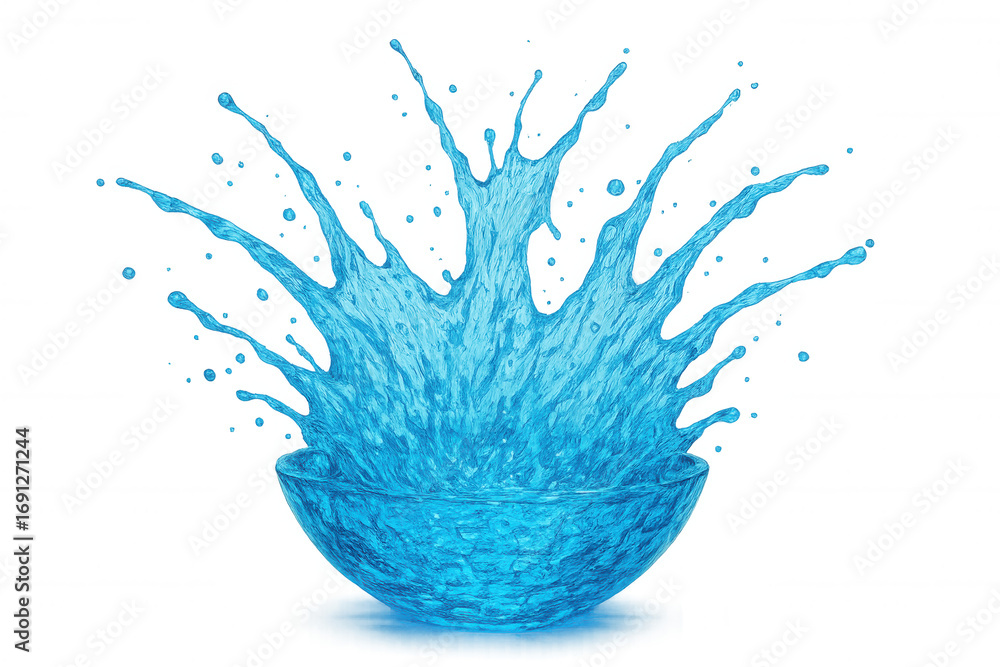 Aufkleber bowl filled with transparent water, creating dynamic splashes and ripples against a clear background