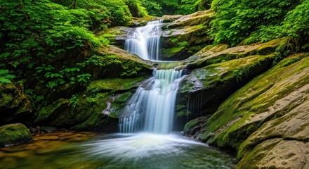 Cascading waterfall in lush forest