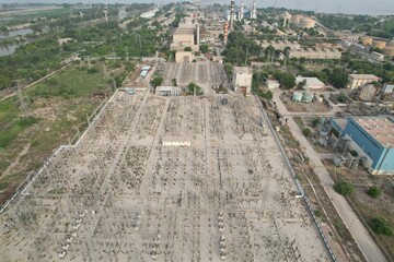 aerial view of city and grid station