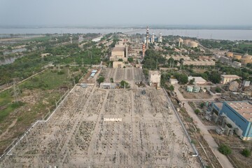 aerial view of city and grid station