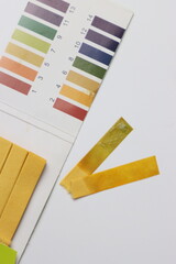 pH test strips in a white background with copy space