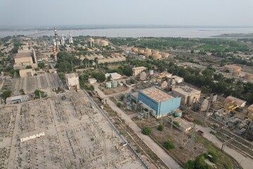 aerial view of city and grid station