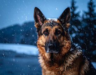 German Shepherd in a snowy landscape