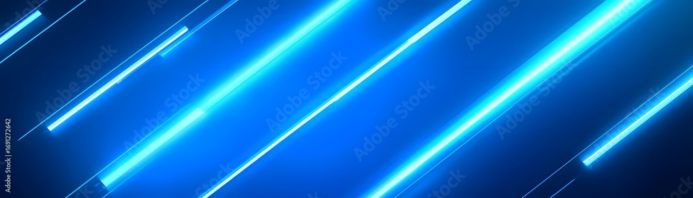 Poster diagonal neon blue lines create a dynamic and futuristic design.