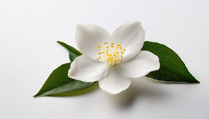 Fototapeta premium Lone White Jasmine Blossom Isolated On A White Canvas