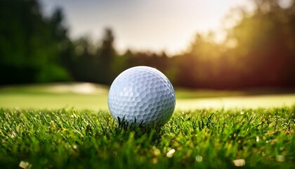 Obraz premium closeup of white golf ball with no logo on green grass field