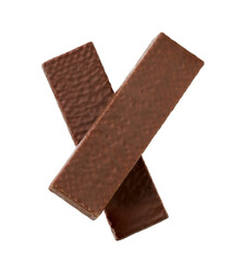 Two chocolate waffles isolated on white background. Top view.