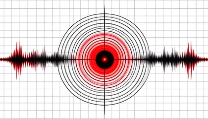 Circular target overlaid with audio waveforms on a grid