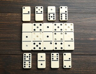 Dominoes arranged on a wooden table
