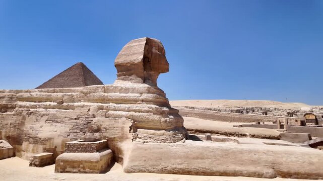 great sphinx of Giza and pyramid of khafre near Cairo, Egypt 4k video