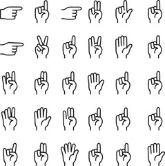 Hand Gesture Line Icons Set – Finger Pointing, Counting, Peace Sign, Raised Hand – Minimal Outline Vector Collection

