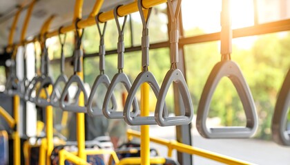 Interior bus handles on a sunny day