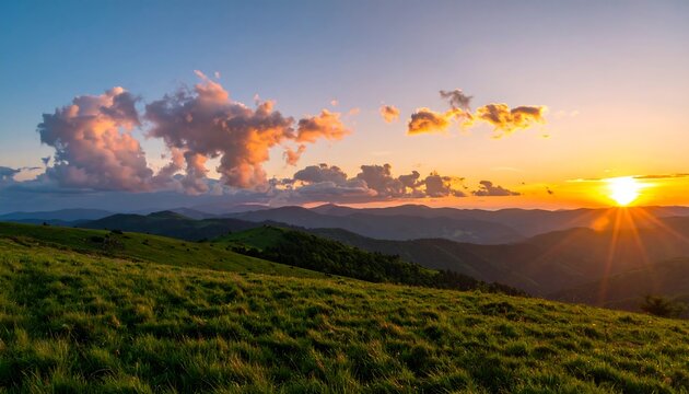 Panoramic sunset over rolling hills