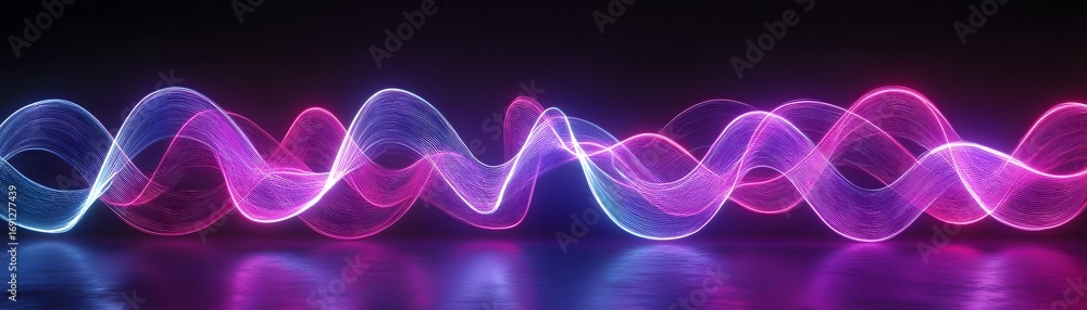 Poster a dynamic display of swirling, neon-hued waves against a dark backdrop, showcasing a mesmerizing int