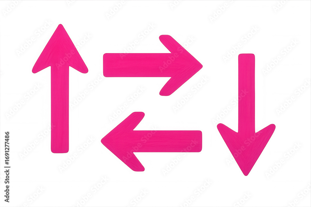 Poster pink arrows diverging across transparent surface, symbolizing directional choices and strategic navi
