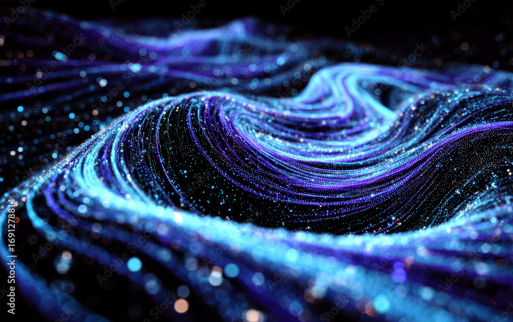 Aufkleber abstract digital waves with glowing particles and futuristic patterns