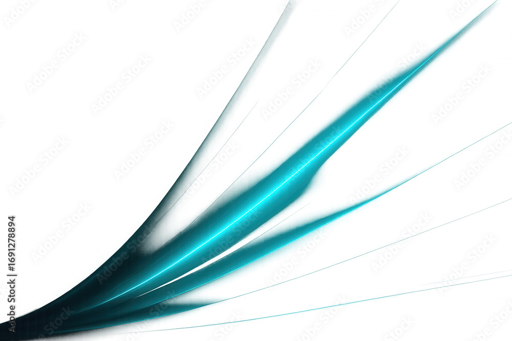 Poster blue light trails creating dynamic abstract pattern, glowing with electric energy against transparen