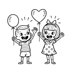 Happy Children with Balloons Celebrating