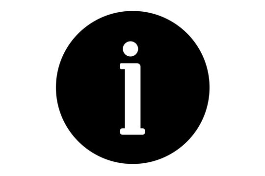 White info icon on black circle for information and help