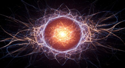Abstract glowing energy orb with radiating light tendrils against a dark background, representing power and cosmic phenomena.