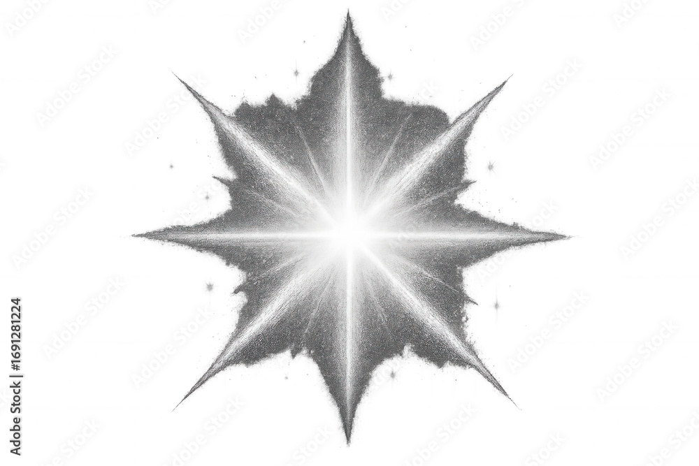 Poster glowing star radiating light rays on a transparent background, creating a dazzling visual effect