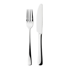 Fork and knife on white background, cutlery set for dining.