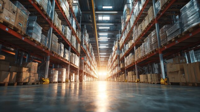 Large warehouse interior with sunlight