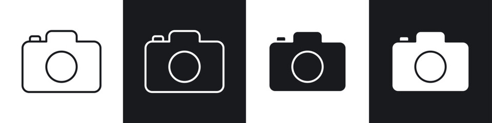 Photo Camera icons in flat and thin stroke style