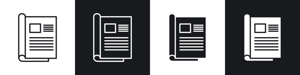 Magazines icons in flat and thin stroke style