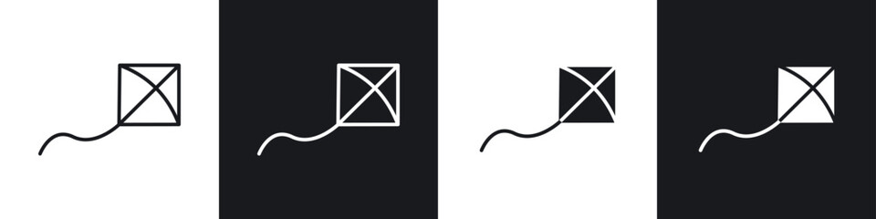 Kite icons in flat and thin stroke style