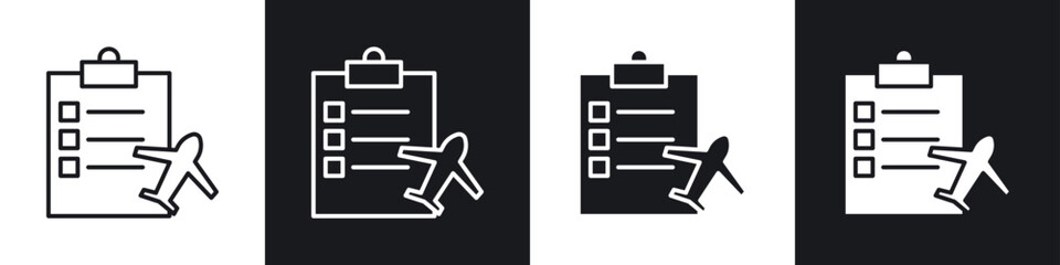 Itinerary icons in flat and thin stroke style