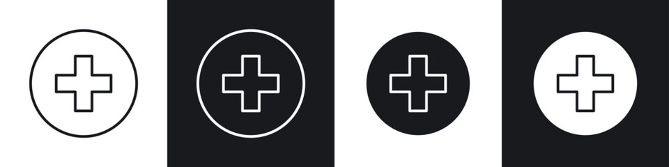 Hospital sign icons in flat and thin stroke style