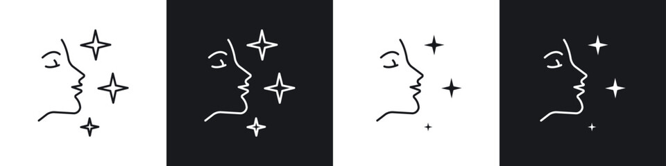 Glowing skin icons in flat and thin stroke style