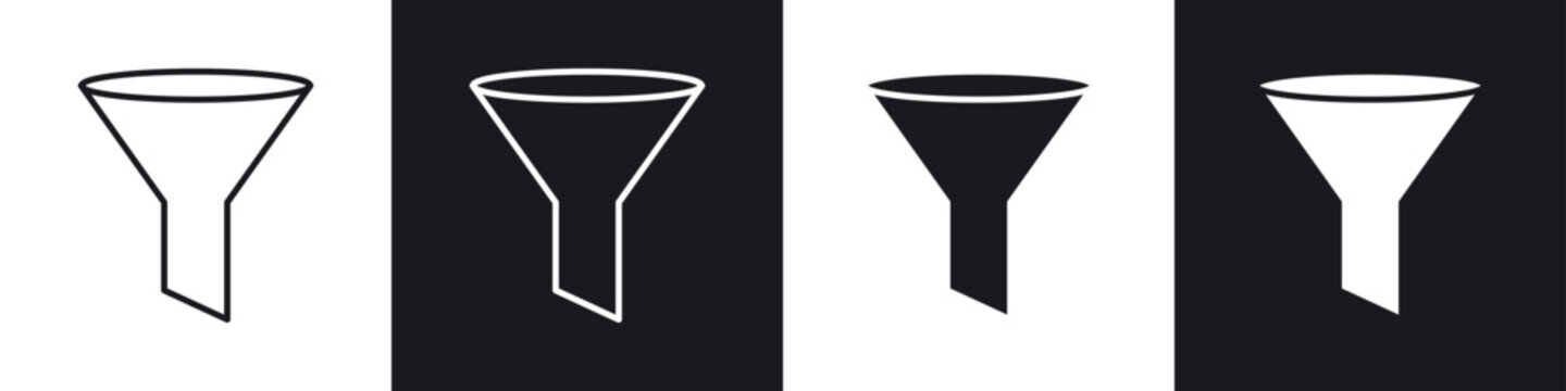 Funnel icons in flat and thin stroke style