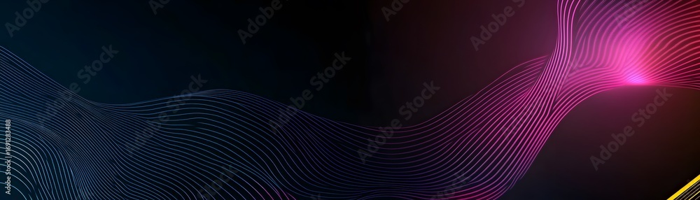 Poster abstract design with dark hues and vibrant, wavy lines, creating a dynamic and modern visual effect.