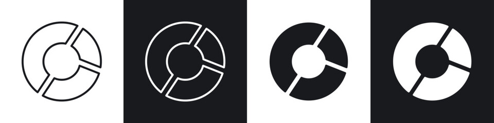 Donut chart icons in flat and thin stroke style
