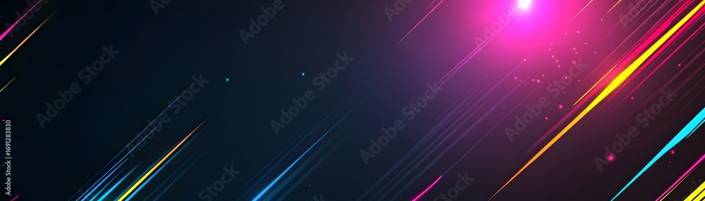 Poster dynamic abstract design with vibrant diagonal lines and glowing highlights.