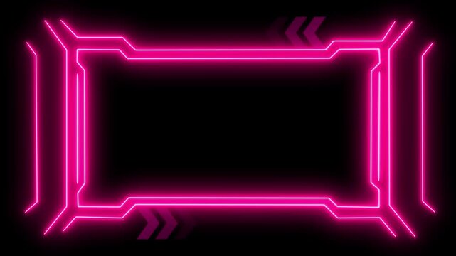 Magenta neon futuristic frame with chevron arrows on black background border technology