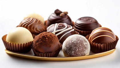 Fototapeta premium Elegant Assortment Of Chocolate Truffles Presented On A White Background